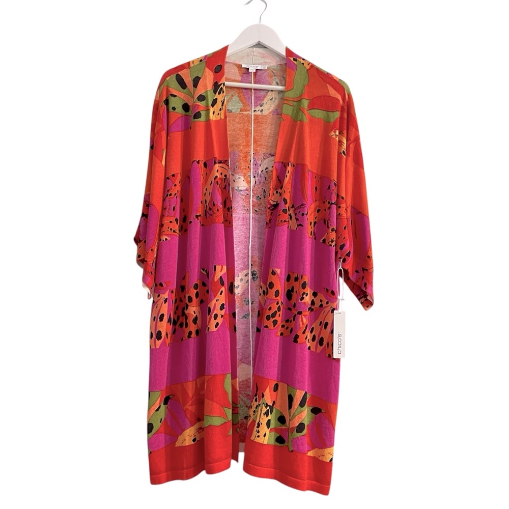 Chico's colorful Open front lightweight Cardigan colorblock maximalism vacation